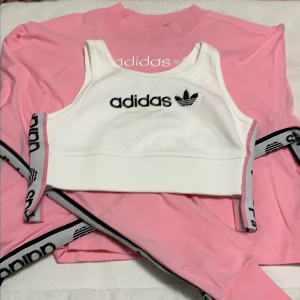 Adidas Pink long sleeve with white crop top